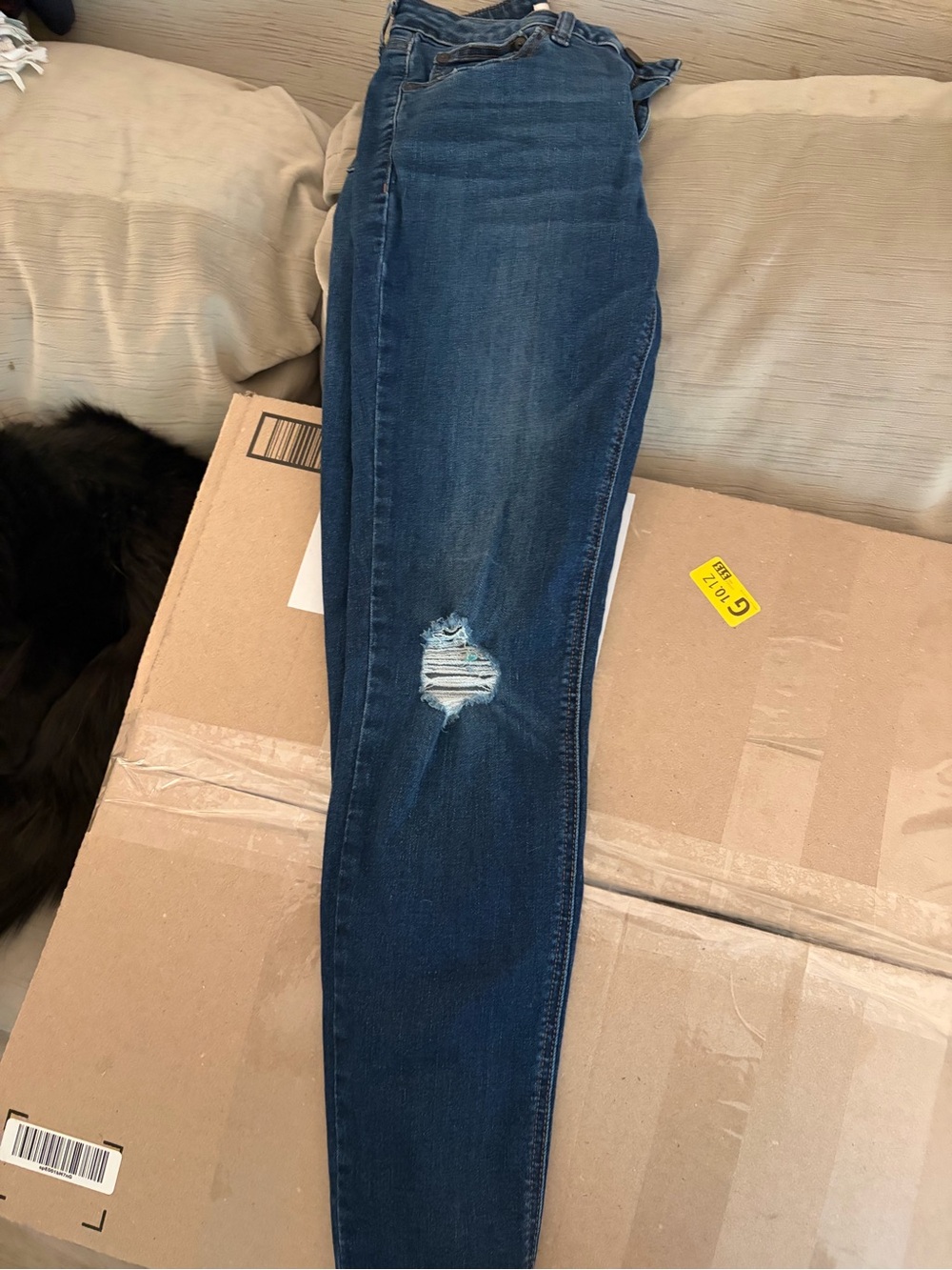 Lauren Conrad Women's Dark Blue Distressed High-Stretch Skinny Jeans